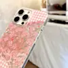 Patrón Floral a Cuadros Adecuado para Funda de Teléfono iPhone 17 Pro Max, Estilo de Alta Gama para Mujer, Cubierta Protectora Apple 16 con Correa, 15