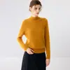 Suéter feminino de cashmere com gola alta parcial, novo para outono e inverno, cor sólida, malha justa, camisa base, suéter de cashmere de manga longa