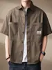 Camisa de trabajo de algodón puro resistente estilo retro americano para hombre, nuevo estilo de verano, camisa chaqueta casual de manga corta holgada, moderna