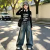Conjunto de Primavera y Otoño para Niñas 2026 Estilo Coreano Nuevo Conjunto de Camiseta Corta y Jeans para Niños Mayores, Conjunto de Jazz Moderno y Fresco para Primavera y Otoño