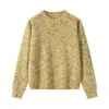 Camada Base 100% Lã Merino para Mulheres 2026 Novo Estilo Coreano Tricô Mesclado Engrossado Gola Redonda Suéter para Mulheres Outono Inverno