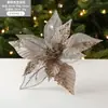 Flor de Tela Pegajosa Navideña Malla Lentejuelas Adorno Flor Artificial Árbol de Navidad Decoración de Ventana Arreglo Floral Rama 28cm