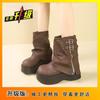 Botas de Motociclista Estilo Garota Doce Cool Quente Plataforma Anabela Botas Martin de Solado Grosso Aumento de Altura Botas Curtas para Mulheres 2025 Outono Novo Modelo