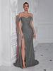 Vestido de fiesta elegante de moda de corte ajustado con cuello de lentejuelas y abertura cruzada europea y americana de Nueva Fiesta