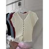 Gola de seda gelada, cardigan de malha oca, manga curta, feminino, verão 2024, novo, slimming, manga voadora, camiseta vermelha, top