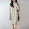 Vestido de Tricô Espesso Gola Redonda Meia-Alta Pontos Sete Lã Pura Novo Outono/Inverno 2026 Vestido Liso de Comprimento Médio para Mulheres
