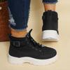 Botas de neve de inverno de cano curto com cadarço, forradas de fleece, sola grossa, tamanho grande, quentes, para caminhada, femininas, comércio exterior