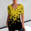 Camiseta Divertida para Mujer 2024 Verano Manga Corta Top Cuello en V Holgada Estampado de Flores Ropa Retro Camiseta de Mujer