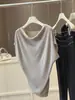 Blusa de Tricô de Seda Gelada com Gola Drapeada Estilo Francês para Mulheres, Novo Estilo de Verão, Elegante e Emagrecedora, Versátil, Simples, de Alta Qualidade, Elegante e Única