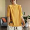 2022 Nova Chegada Gola Média Alta Artística Casual Camiseta Feminina Etiqueta Solta Combinação Total Pulôver Tricotado Camiseta Base Feminina Top