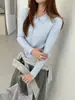 Suéter Polo Ribbed Knit Gagd Slim Fit Curto para Mulheres, Estilo Primavera 26, Gola Lapela Elegante, de Botão Único, Suéter de Tricô Emagrecedor