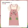 Pijama Feminino Verão Manga Curta Fino Desenho Animado Pequeno Fresco Fofo Estilo Ins Solto Camisola Doce Estudante Roupas de Casa