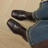 Primeiro Encontro Temporada Couro Macio Emagrecedor Plus Size Feminino Bico Quadrado 2026 Novo Outono/Inverno Salto Grosso Elástico Botas Slim Botas de Moda