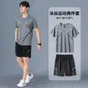 Traje deportivo para hombre, para correr, de manga corta, de seda helada, de verano, de secado rápido, uniforme de baloncesto, ropa deportiva con plumas, pantalones cortos de verano