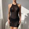 ¡Nuevo producto en 2025!! Vestido de Playa Europeo y Americano para Mujer Color Sólido Sexy Tejido Playa Bikini Traje de Baño Blusa vestido