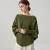 Cardigan de punto ancho para mujer, estilo coreano, mezcla de cachemir, manga murciélago, color liso, manga larga, irregular, de un solo hombro, para otoño e invierno