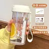Vaso de agua de verano para niñas, vaso de entrenamiento militar para estudiantes de aspecto elegante con asa, separador de té, pajilla, resistente a altas temperaturas, vaso de gran capacidad