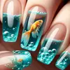 Unhas Postiças Fashion Sonhadoras de Peixe Dourado de Comprimento Médio 24 Peças Brilhantes Estilo Fashion Ins Wearable Europeu e Americano Atacado Transfronteiriço