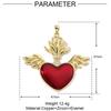 Colgante de cobre y circón con forma de corazón de melocotón, con siete cuentas, estilo estéreo, con forma de corazón de melocotón y aceite, accesorios de joyería DIY, collar con alas de palma.