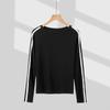 Venta Directa de Fábrica Estilo Europeo Bloque de Color Rayas Retro Manga Larga Otoño Nuevo Cuello Redondo Ajustado Camiseta Patchwork para Mujer