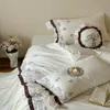Juego de ropa de cama de cuatro piezas bordado de algodón 100% peinado, estilo princesa francesa, engrosado para invierno, funda de edredón de algodón puro, 1.8m