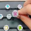 Anillo de plata de ley 925 Tonglin New Amazon venta caliente femenino fuegos artificiales Flor de hielo corte biselado rectangular 6*8 rodeado lujo incrustado