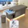 Cama de Shampoo para Terapia Capilar LED de Luxo Leve, Cama Integrada com Circulação de Água e Vaporização para Salão de Beleza, Cama de Fisioterapia Totalmente Reclinável para Lavar o Cabelo
