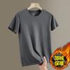 Camiseta gruesa de 300 g para hombre, de manga corta, de terciopelo de doble cara, holgada, de moda, de color negro liso, para verano