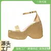 2023 Zapatos de Plataforma de Seda para Comercio Plataforma Sandalias Pedrería Nuevo Dorado Verde Cabeza Cuadrada