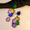 Marca de Moda Europea y Americana Rompecabezas de Bloques de Construcción Asimétricos de Dibujos Animados Pendientes Acrílicos de Nicho Lindos Exagerados Simples para Mujeres