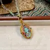 Conjunto de Colar Thangka Tara Verde Pintado à Mão do Nepal e Xizang