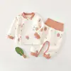 Macacão Térmico Acolchoado Jingqi para Bebê Roupas Íntimas de Bebê Algodão Puro Conjunto de Outono com Calça Longa Cintura Alta Proteção da Barriga Roupas Infantis