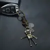 Punk personalizado feito à mão couro tecido chaveiro vintage cowhide carro chaveiro criativo pequeno presente pingente