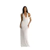 Design elegante e sofisticado de decote em V profundo, gola halter, acinturado, vestido longo, estilo socialite europeu e americano, vestido sexy costas nuas