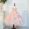 Vestido Princesa Floral Tridimensional para Meninas, Vestido de Daminha de Casamento de Alta Qualidade, Vestido Tutu para Performance de Aniversário Infantil, Performance de Piano