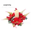 Amazon Flor artificial de Navidad, portavelas pequeño de aguja de pino y bayas rojas, decoración para fiestas en casa, flor de Pascua artificial