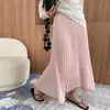 Saia Midi Plissada Elegante de Cintura Alta Estilo Casual 2026 para Mulheres, Emagrecedora e Versátil, Saia Longa com Barra Larga que Valoriza a Figura