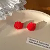Pendientes Festivos Rojos Atmosféricos Esmalte Goteo de Aceite Flock Adorno de Lazo Pendientes de Perla Nicho Novia Pendientes Xiuhe