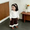 Conjunto de Primavera Estilo Coreano para Bebé Niña 2026 Nuevo de Moda Cuello de Muñeca Versátil Camisa Básica Pantalones de Pierna Ancha a la Moda