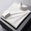 Camisa Base de Fleece Dupla Face Estilo Americano Masculina Inverno Gola Alta Roupa Quente com Forro de Fleece Espessada Cor Sólida Manga Longa Camiseta Roupas de Outono