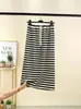 Falda midi de rayas blancas y negras, estilo vintage, cintura elástica con cordón, falda de línea A, adelgazante, falda ajustada con abertura