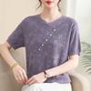 Ropa de Verano para Mamá Estilo Chino Nuevo 2025 Tejido de Seda de Hielo Manga Corta Camisa de Moda Estilo Nacional para Mujeres de Mediana Edad y Mayores Camisa Jacquard Holgada