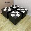 Taburete de Cuero Negro Ft Bolsa Suave Blanca Taburete de Cuadros Pequeños Taburete Bajo Probador de Puerta Taburete para Cambiarse los Zapatos Individual Sala de Estar Más Almohadilla