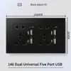 Hong Kong y Macao Enchufe USB Británico 13A con Enchufe de Carga Rápida Tipo-C Interruptor de Luz Estándar Británico Panel de Plástico Negro