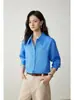 Jomi STUDIO: Camisa de manga comprida azul Klein, arejada e confortável, adequada para todas as estações, perfeita para uso profissional e casual, corte solto, estilo feminino