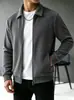 Moletom masculino com zíper completo e gola para outono e inverno, jaqueta esportiva de malha com forro de fleece, atacado de vestuário masculino