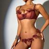 Conjunto de Sutiã Sexy Puro Desejo Transfronteiriço Push-Up Renda Transparente Alças Tentação Roupa Íntima Sexy Seios Grandes Parecem Menores e Mais Finos