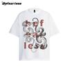 Camiseta de Manga Corta con Letra de Serpiente Retro Americana para Hombre y Mujer Moda de Verano Marca High Street Holgada Combinable Pareja Manga Media Top camiseta