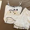 Pijama lindo con estampado de perrito de lunares y almohadillas en el pecho para mujer, Camisola y shorts de primavera amigables con la piel para estar en casa, Tallas grandes, Se puede usar afuera, Conjunto