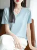 Camiseta de Manga Corta 100% Algodón para Mujer 2026 Verano Nuevo Estilo Color Sólido Cuello en V Top Holgado Estilizado que Cubre la Barriga Talla Grande